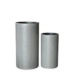 2er Set Gartenvasen Aus Polystone In Grau - Mit Einsatz - Brugnato