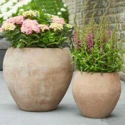 2er Set Outdoor Pflanzkübel - Terrakotta - Rund - Lesedi