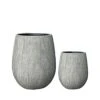 2er Set Pflanzkübel Aus Polystone Mit Einsatz - Rund - Grau Mit Holzstruktur-Optik - Yemaya