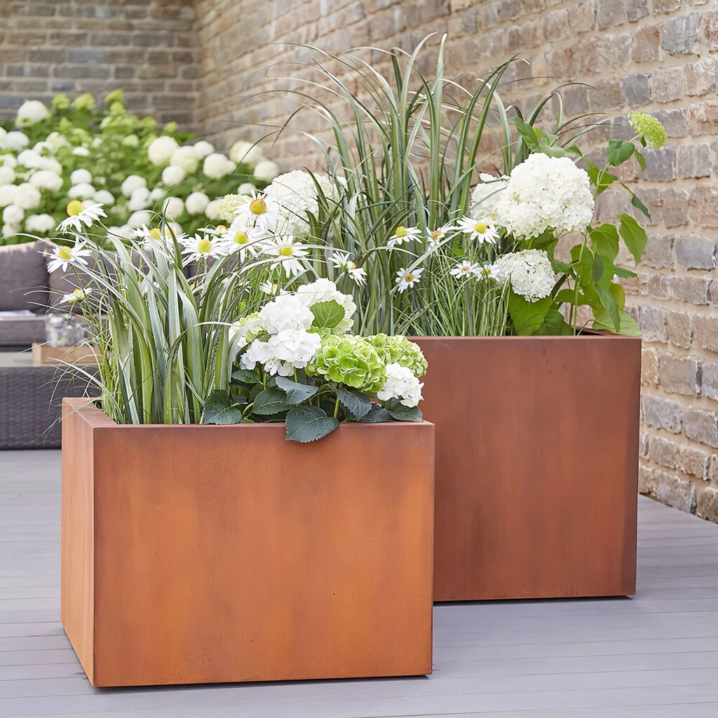 2er Set Pflanzkübel Aus Rost Metall - Eckig - Marbella 3 2er Set Pflanzkübel Aus Rost Metall - Eckig - Marbella