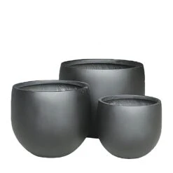 3er Set Pflanzkübel - Polystone - Rund - Schwarz - Adika