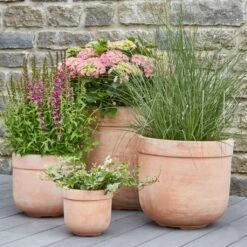 4er Set Pflanzgefäße Aus Terrakotta - Rund - Auma