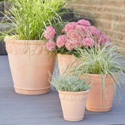 4er Set Pflanztöpfe Mit Rosenverzierung - Terrakotta - Rund - Afua