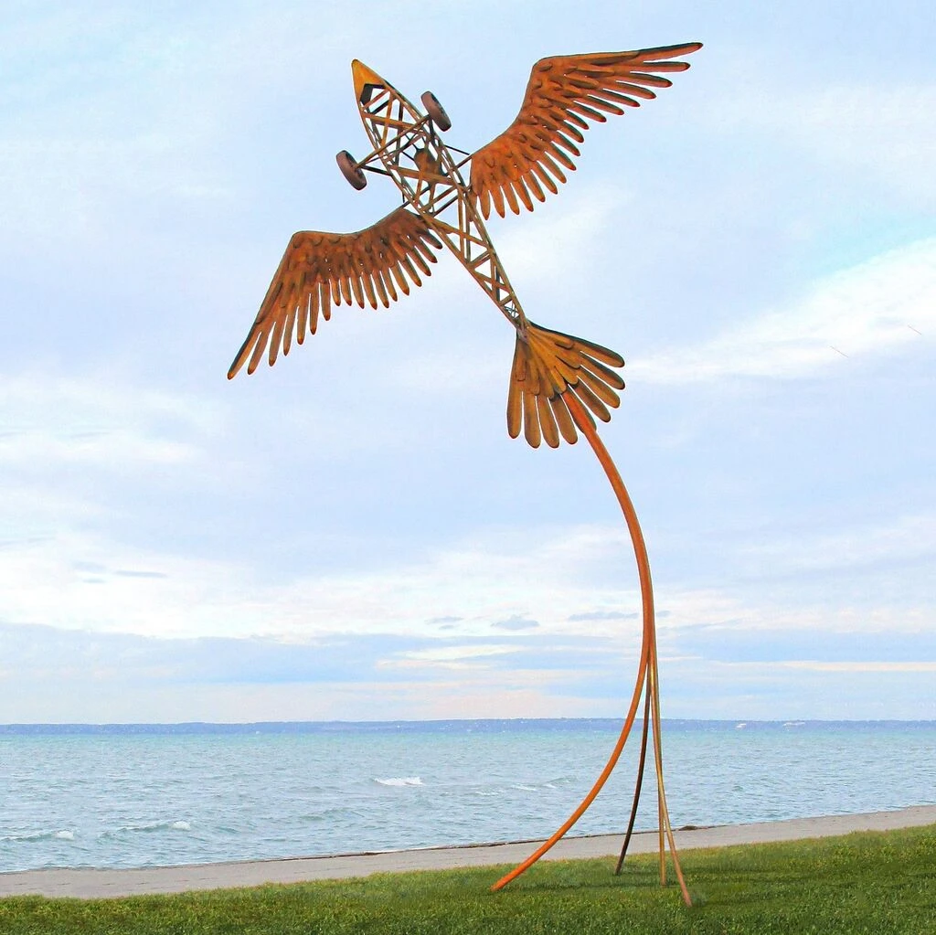 Besondere Flugzeug Gartenplastik Groß Aus Metall Mit Vogelflügeln - Vogelflugzeug 6 Besondere Flugzeug Gartenplastik Groß Aus Metall Mit Vogelflügeln - Vogelflugzeug – Bild 4