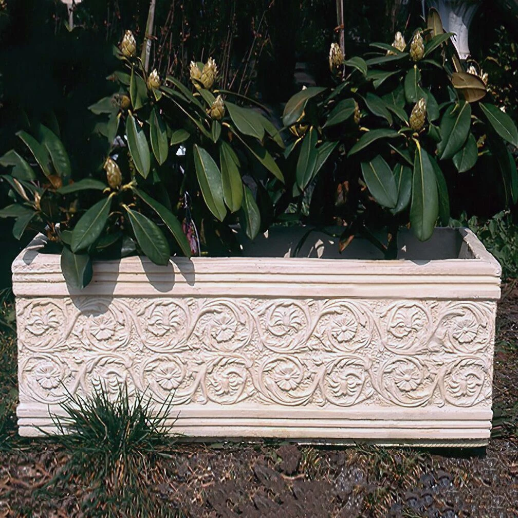 Dekorativer Steinguss Pflanztrog Mit Floraler Verzierung - Evando 4 Dekorativer Steinguss Pflanztrog Mit Floraler Verzierung - Evando – Bild 2
