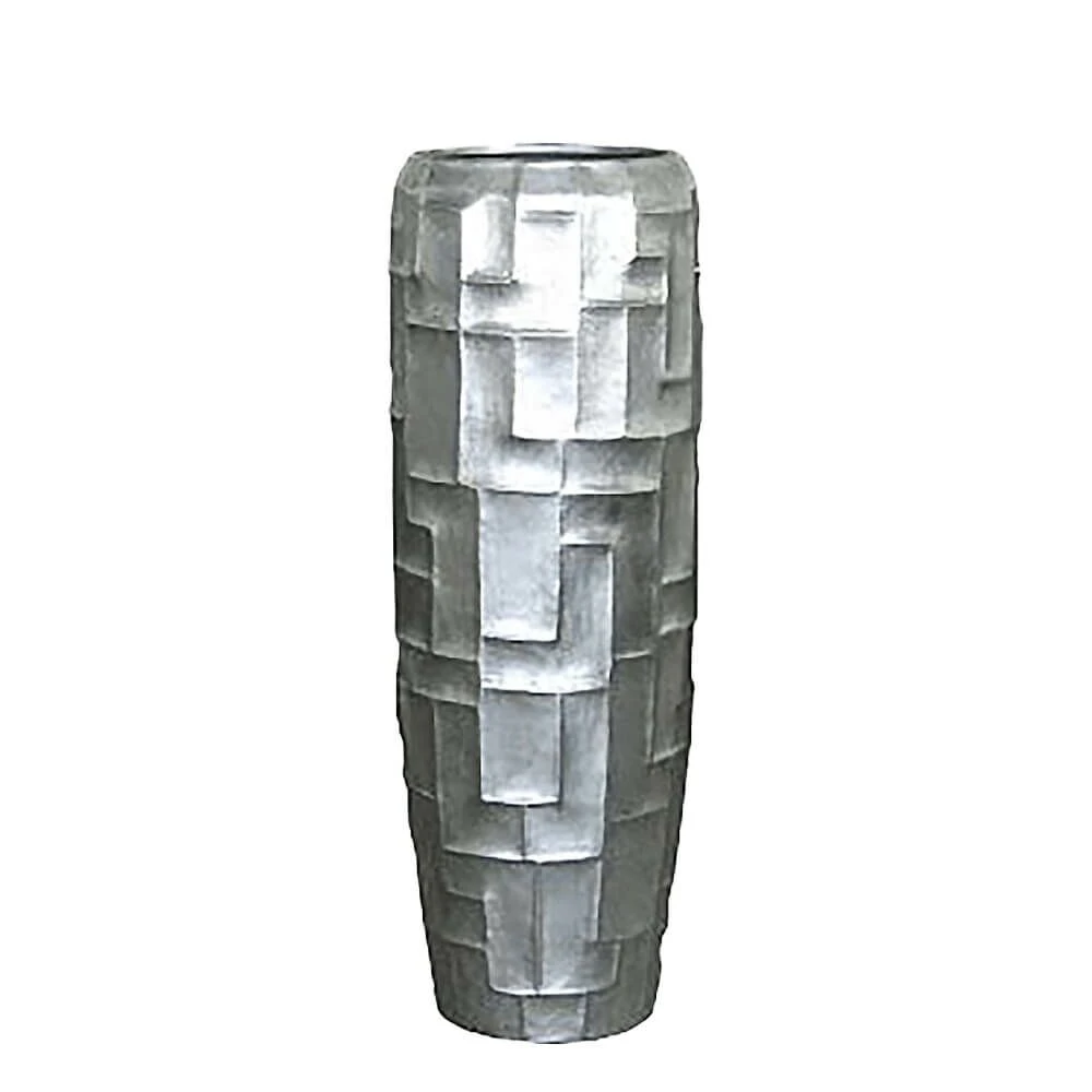 Edle XXL Vase Aus Polystone - Silber- Indoor - Mit Einsatz - Abeni 3 Edle XXL Vase Aus Polystone - Silber- Indoor - Mit Einsatz - Abeni