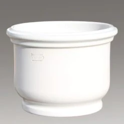 Großer Runder Blumenkübel In Weiß - Steinzeug Winterfest - Brevis Blanc