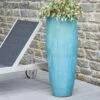Hohe Gartenvase Aus Keramik - Rund - Ocean Blue - Otirando