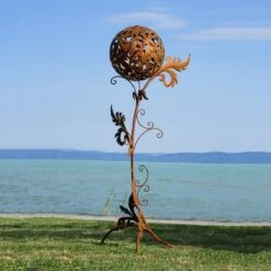 Metall Gartenplastik XXL Im Floralen Design Mit Kugel - Florala -Pflanztöpfe Verkaufsgeschäft metall gartenplastik xxl im floralen design mit kugel florala3