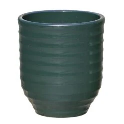 Modernes Pflanzgefäß Aus Steinzeug - Rund - Grün - Frostfest - Ventus Olivum