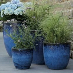 Outdoor Blumentöpfe Im 4er Set - Keramik Blau - Loranto