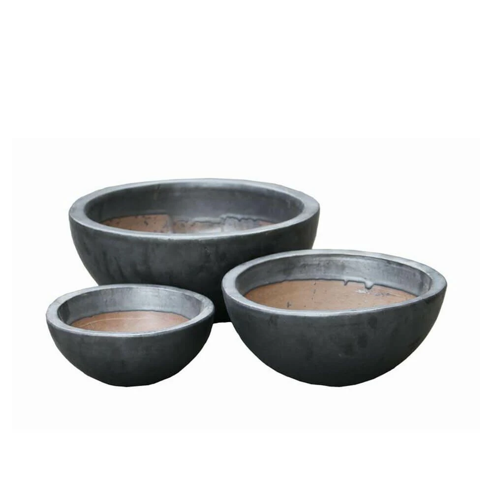 Runde Pflanzschale Im 3er Set - Keramik - Anthrazit - Lagoza 3 Runde Pflanzschale Im 3er Set - Keramik - Anthrazit - Lagoza