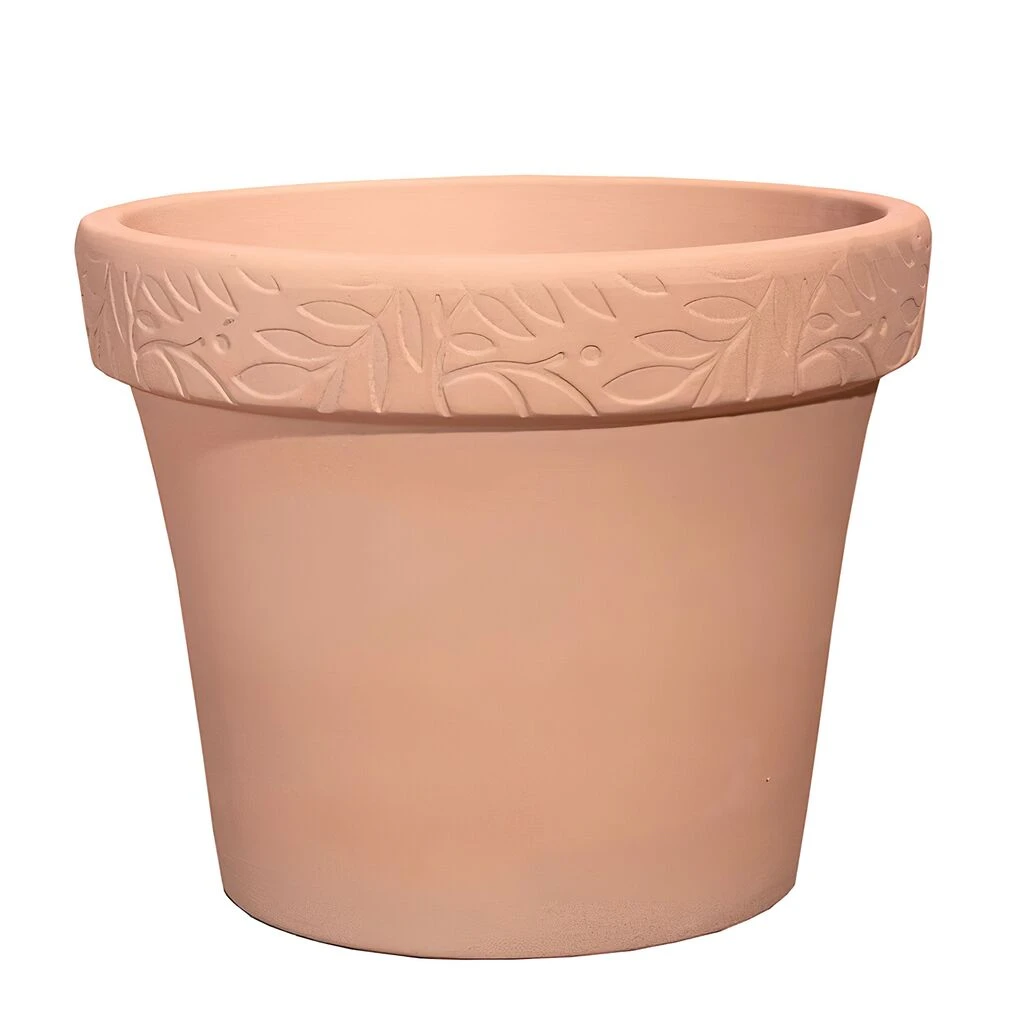 Runder Garten Blumentopf Aus Keramik Mit Schöner Olivenblatt-Verzierung - Winterfest - Terrakotta - Olea Terra Hell 3 Runder Garten Blumentopf Aus Keramik Mit Schöner Olivenblatt-Verzierung - Winterfest - Terrakotta - Olea Terra Hell