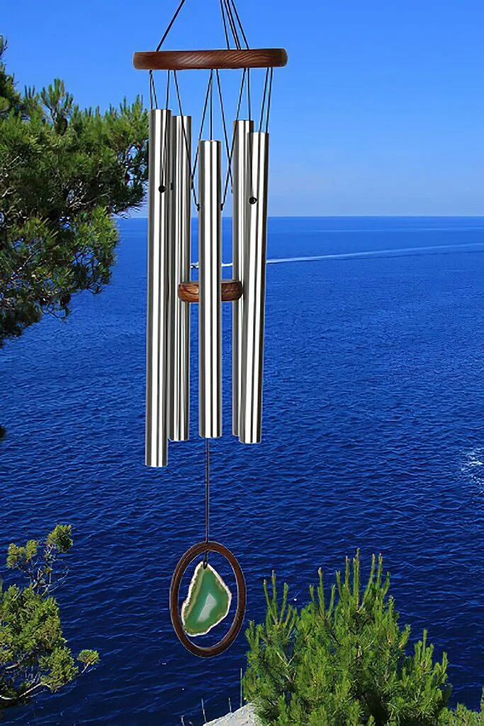 Stilvolles Klangspiel In Edelstahloptik Mit Holz - Agate Chime - Grün 4 Stilvolles Klangspiel In Edelstahloptik Mit Holz - Agate Chime - Grün – Bild 2