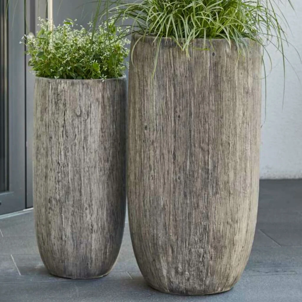 XXL 2er Set Vasen Aus Polystone - Rund - Grau Mit Holzstruktur-Optik - Zuri 3 XXL 2er Set Vasen Aus Polystone - Rund - Grau Mit Holzstruktur-Optik - Zuri