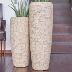 XXL Indoor Pflanzvase Mit Einsatz Aus Polystone - Braun - Rund - Broken-Optik - Rafiki