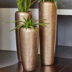 XXL Indoor Vase Mit Einsatz - Polystone - Bronze - Rund - Amanuel