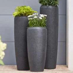 XXL Pflanzvase Aus Polystone - Schwarz - Mit Einsatz - Lindiwe